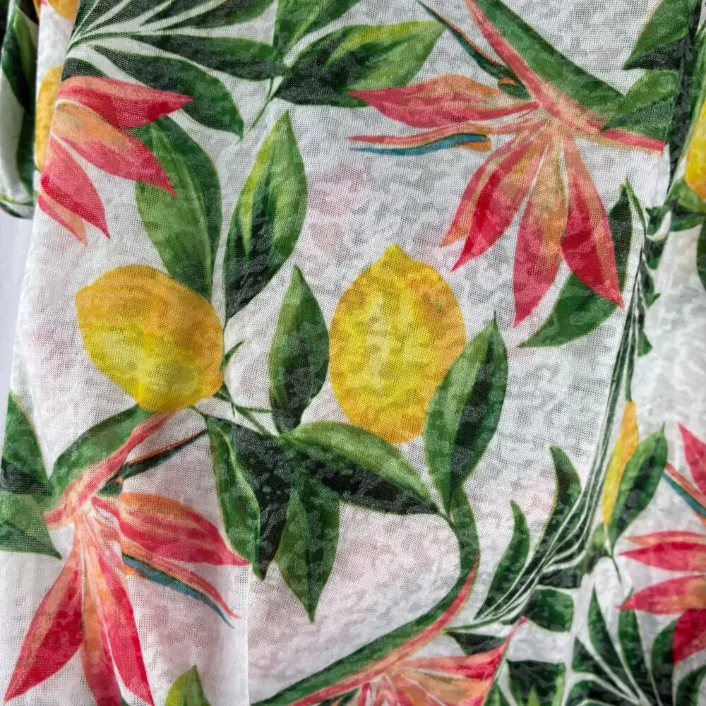 Ruby Rd Short Sleeve T-Shirt Top Women's XL Yellow Lemon Tropical Floral Resort